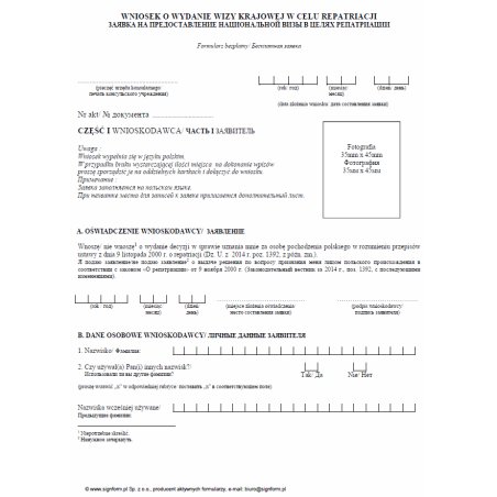 Wniosek o wydanie wizy krajowej w celu repatriacji