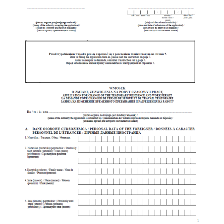 Wniosek o zmianę zezwolenia na pobyt czasowy i pracę