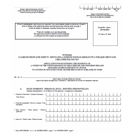 Wnioski i dokumenty dotyczące prawa pobytu na terytorium Polski obywateli Zjednoczonego Królestwa Wielkiej Brytanii i Irlandii Północnej oraz członków ich rodzin