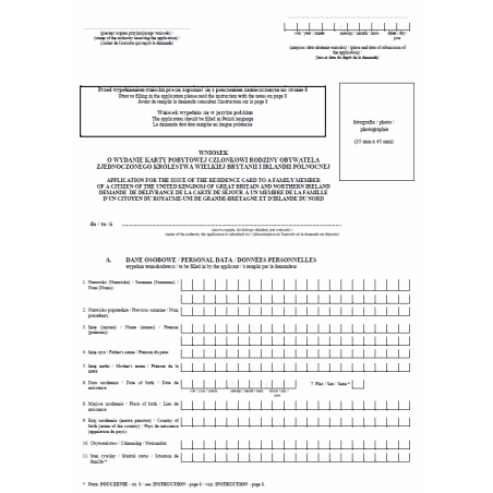 Wnioski i dokumenty dotyczące prawa pobytu na terytorium Polski obywateli Zjednoczonego Królestwa Wielkiej Brytanii i Irlandii Północnej oraz członków ich rodzin