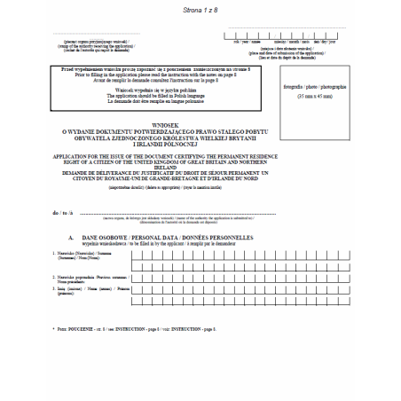 Wnioski i dokumenty dotyczące prawa stałego pobytu na terytorium Rzeczypospolitej Polskiej obywateli Zjednoczonego Królestwa Wielkiej Brytanii i Irlandii Północnej oraz członków ich rodzin