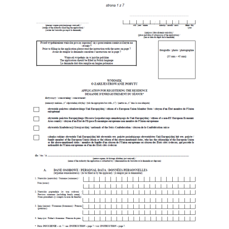 Wniosek o zarejestrowanie pobytu obywatela Unii Europejskiej