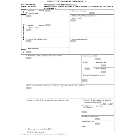 Uproszczony Dokument Towarzyszący - Wewnątrzwspólnotowe przemieszczanie wyrobów akcyzowych przeznaczonych do konsumpcji