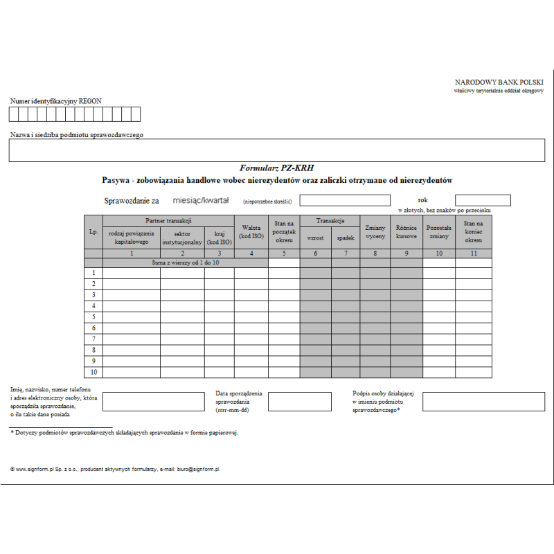 Formularz PZ-KRH