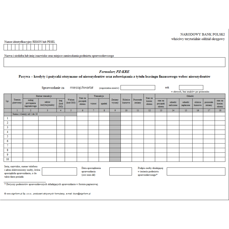 Formularz PZ-KRE