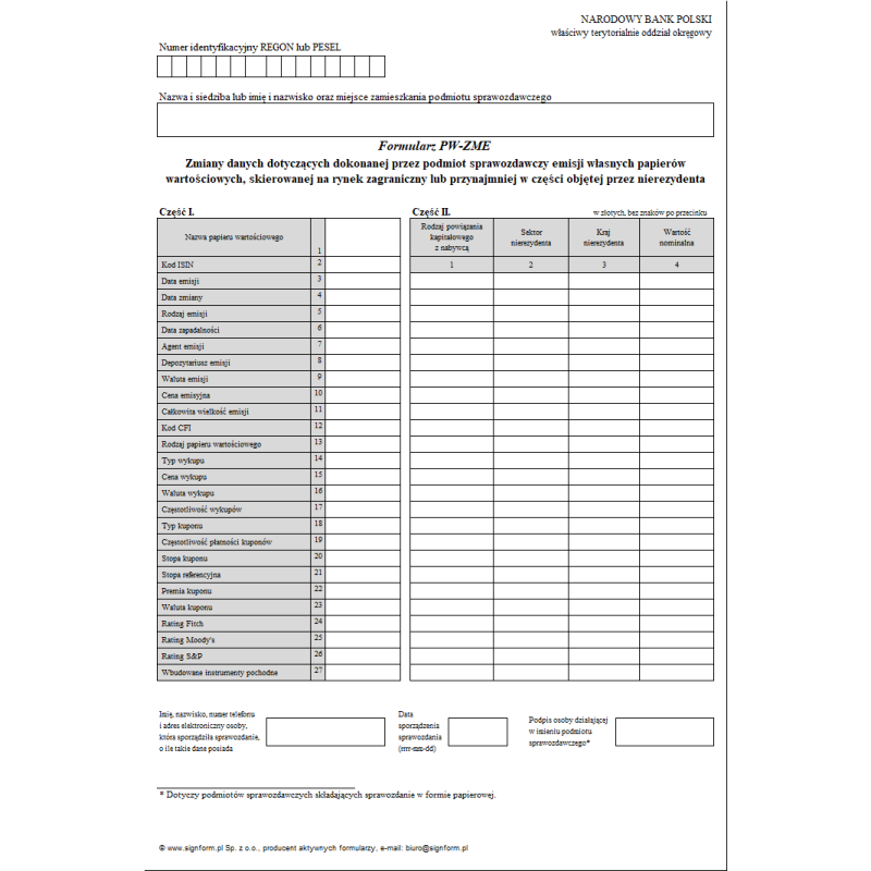 Formularz PW-ZME