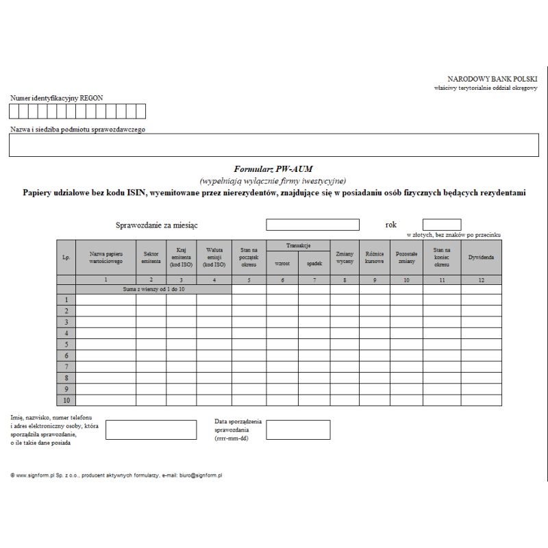 Formularz PW-AUM