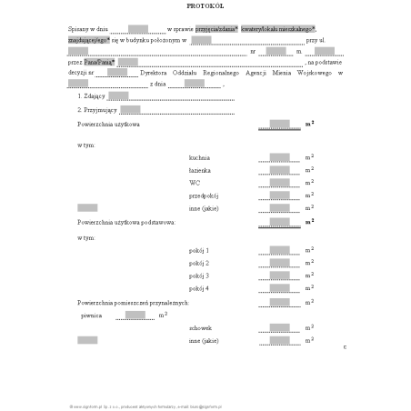Protokół przyjęcia/zdania kwatery/lokalu mieszkalnego na podstawie decyzji Wojskowej Agencji Mieszkaniowej