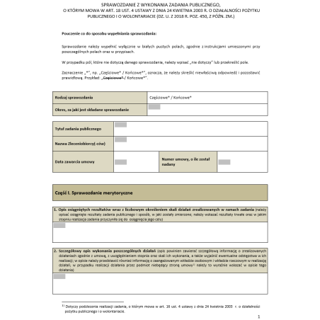Sprawozdanie z wykonania zadania publicznego, o którym mowa w art. 18 ust. 4 ustawy z dnia 24 kwietnia 2003 r. o działalności pożytku publicznego i o wolontariacie