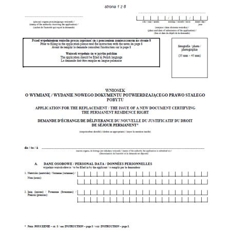 Wniosek o wymianę / wydanie nowego dokumentu potwierdzającego prawo stałego pobytu