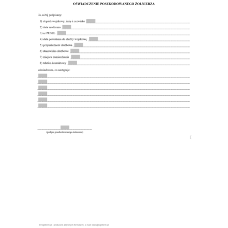 Oświadczenie poszkodowanego żołnierza