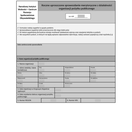 Roczne uproszczone sprawozdanie merytoryczne z działalności organizacji pożytku publicznego