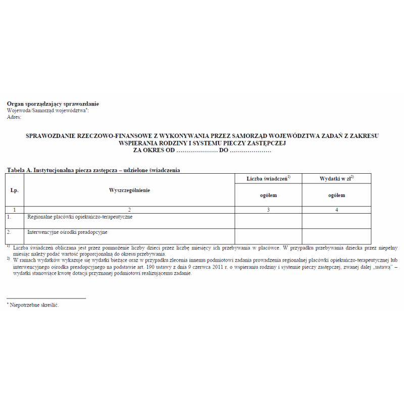 Sprawozdanie rzeczowo-finansowe z wykonywania przez samorząd województwa zadań z zakresu wspierania rodziny i systemu pieczy zastępczej