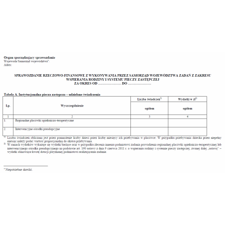 Sprawozdanie rzeczowo-finansowe z wykonywania przez samorząd województwa zadań z zakresu wspierania rodziny i systemu pieczy zastępczej
