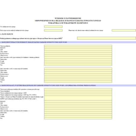 Wniosek o zatwierdzenie odpowiedniego dla realizacji danego zadania inwestycyjnego wskaźnika lub wskaźników zgodności