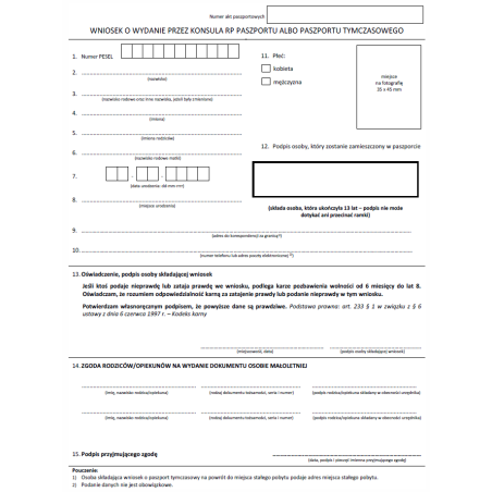 Wniosek o wydanie przez konsula RP paszportu albo paszportu tymczasowego
