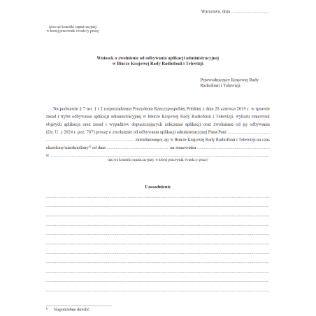 Wzory dotyczące zasad i trybu odbywania aplikacji administracyjnej w Biurze Krajowej Rady Radiofonii i Telewizji