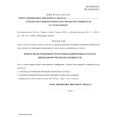 Obwieszczenie wójta (burmistrza, prezydenta miasta) o wezwaniu osób do wykonania świadczeń osobistych w czasie pokoju