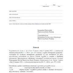 Wniosek o ustalenie prawa do rekompensaty / wyrównania wypłacanej strażakowi ratownikowi Ochotniczej Straży Pożarnej