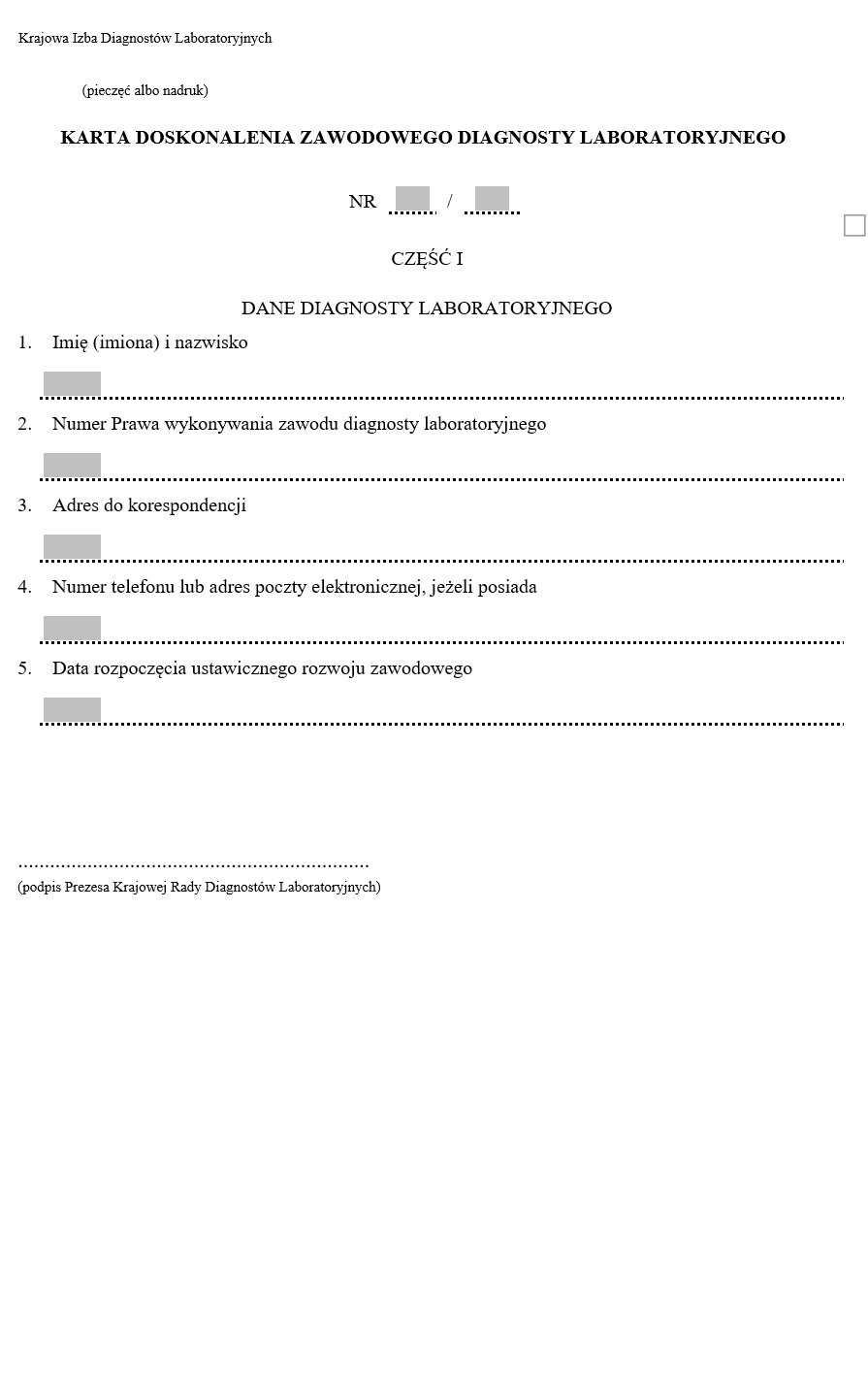 Karta doskonalenia zawodowego diagnosty laboratoryjnego