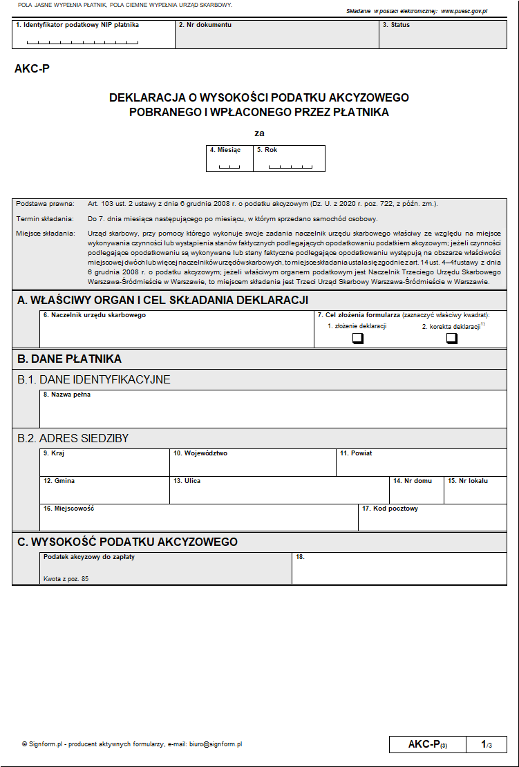 AKC-P (3) Nowy wzór Deklaracji o wysokości podatku akcyzowego