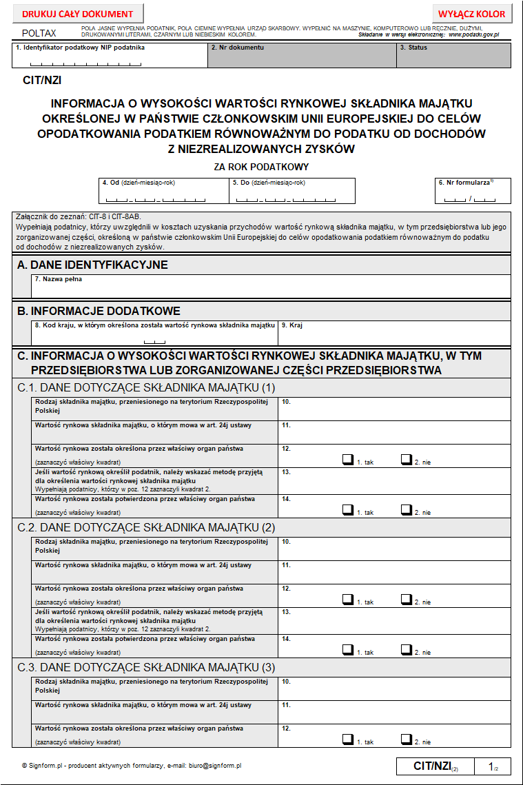 Wzory: CIT-NZ i CIT/NZI