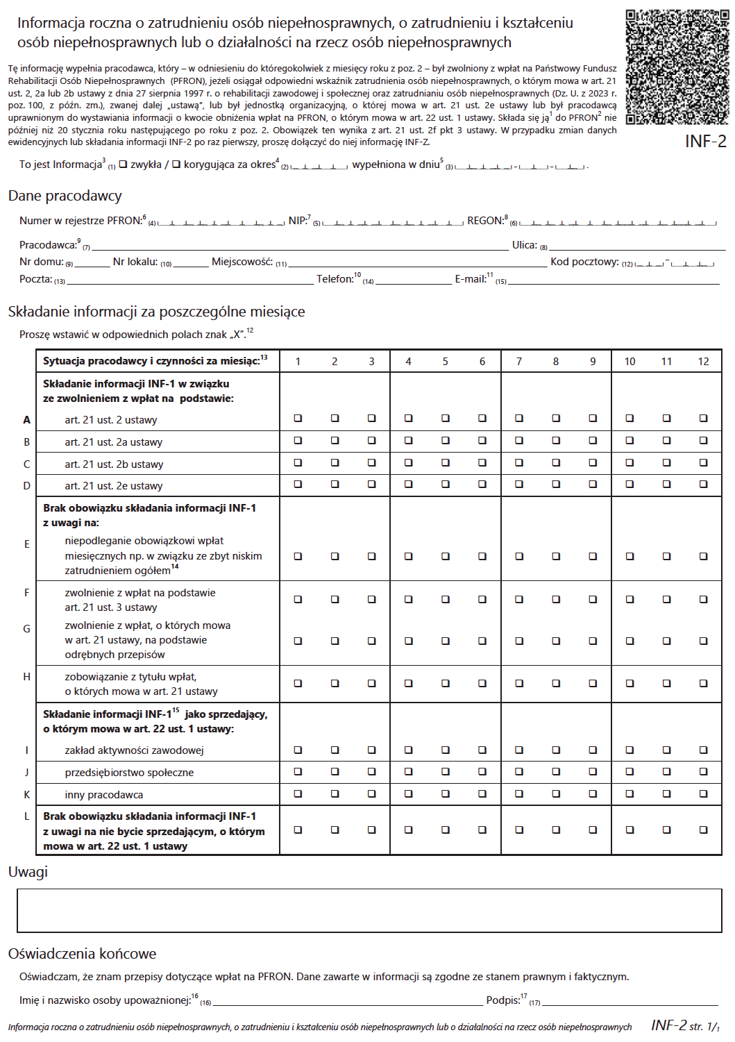 Aktualizacja formularzy PFRON: INF-Z, INF-1 i INF-2