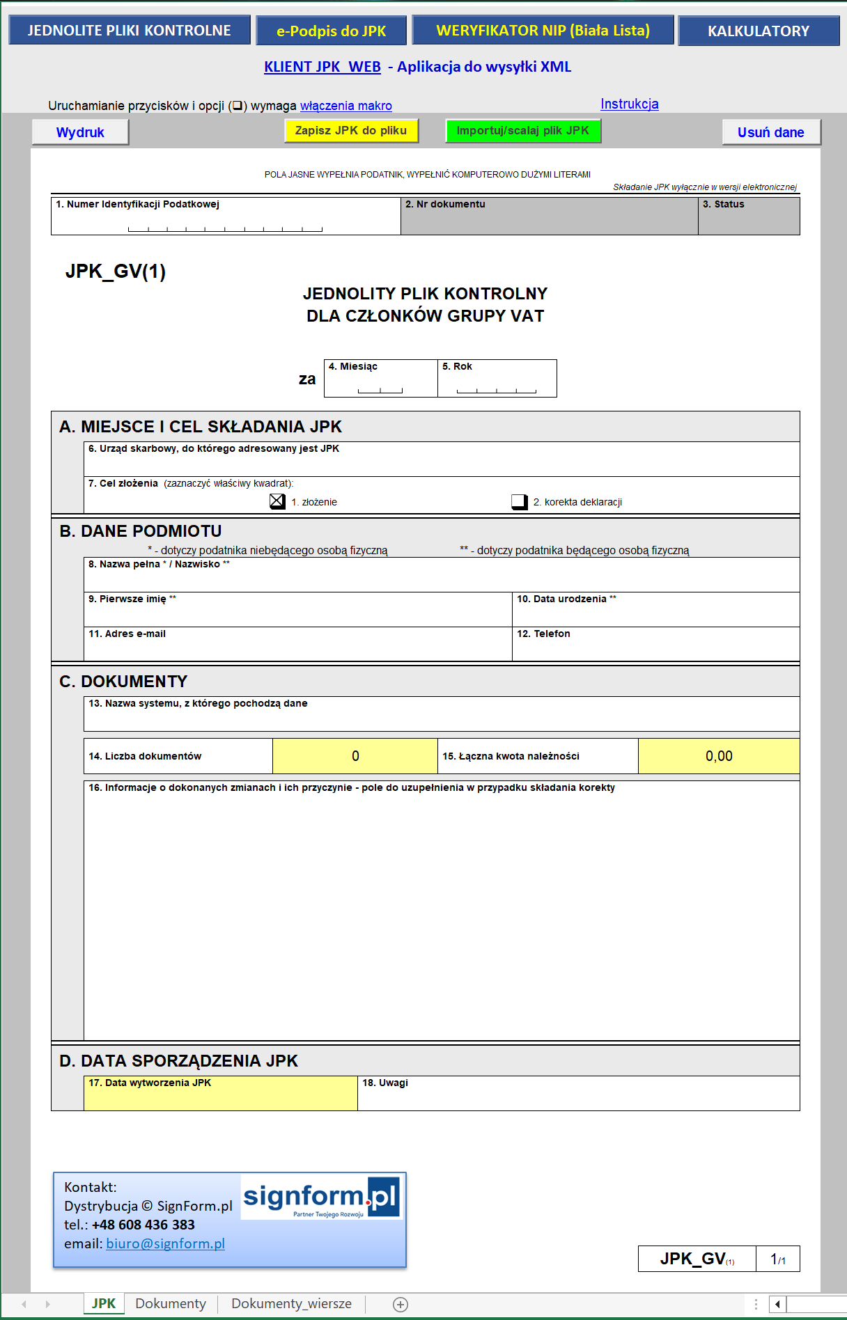 Aplikacja do generowania plików JPK_GV (1) (grupy VAT)