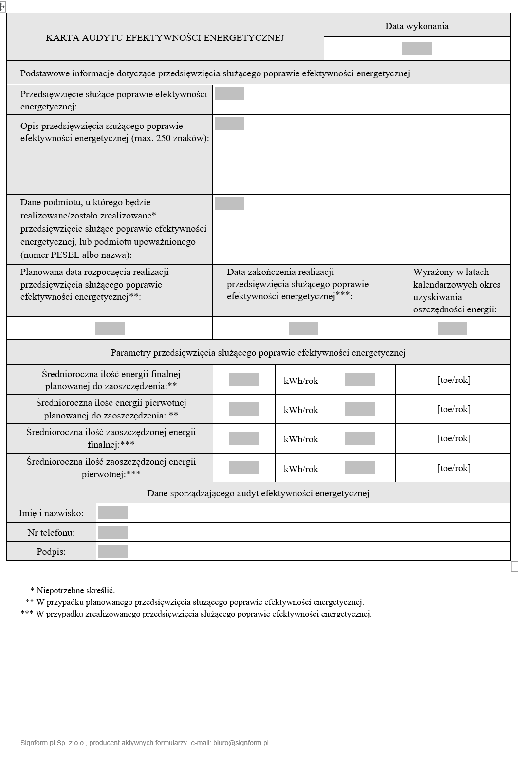 Karta audytu efektywności energetycznej