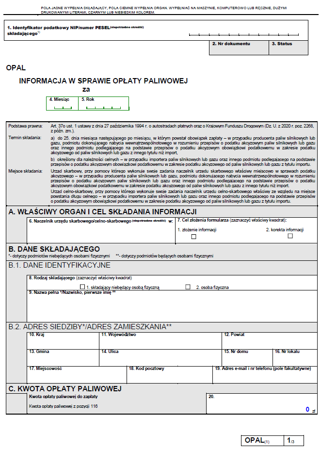 OPAL Informacja w sprawie opłaty paliwowej