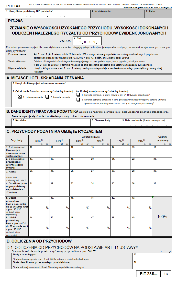 PIT-28 / PIT-28S, PIT-16A, PIT-19A za 2019 r.