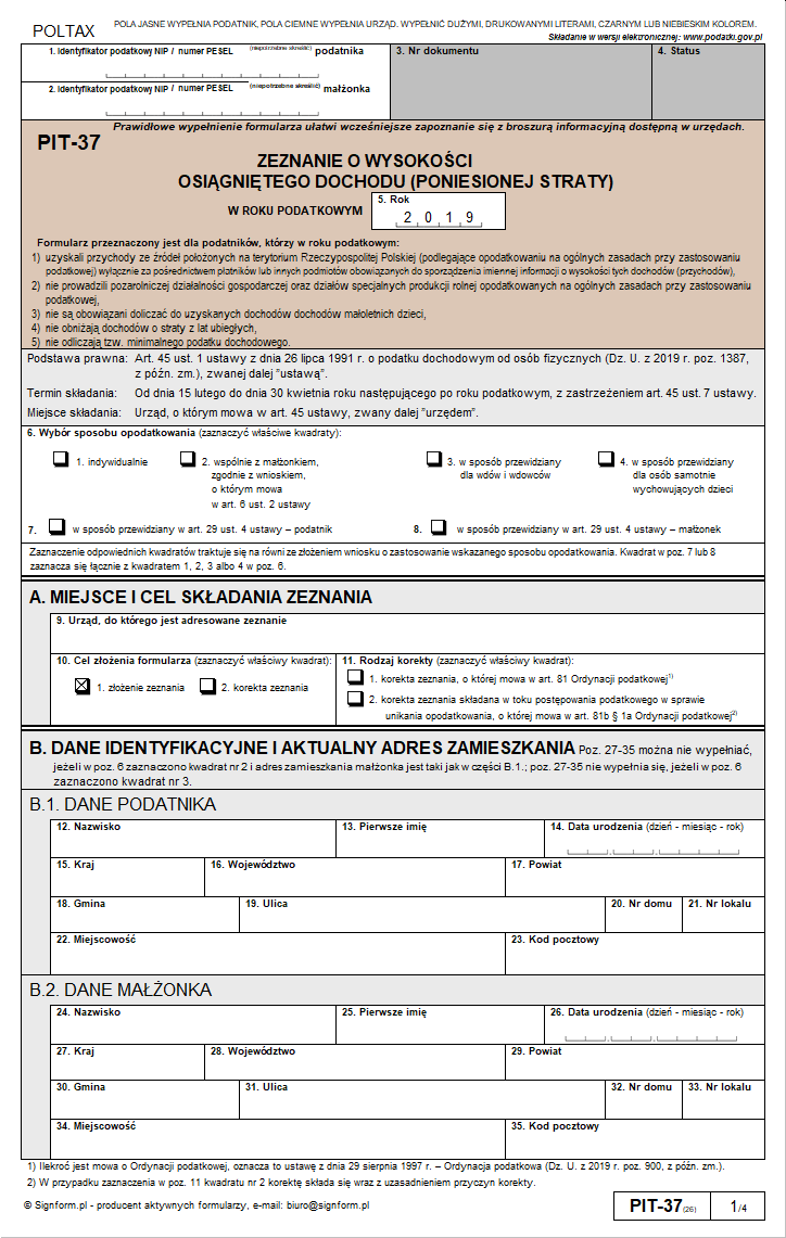 Nowe wzory formularzy PIT za 2019 r.: PIT-36, PIT-37, PIT-36L, PIT-38, PIT-39