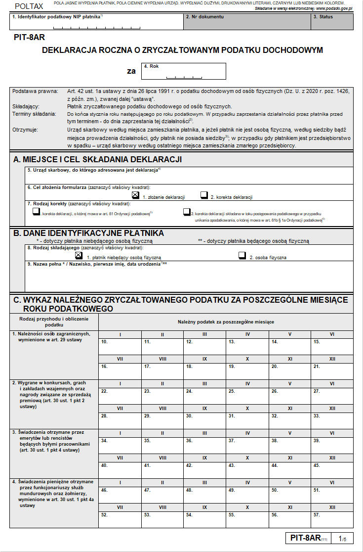 Formularze: PIT-4R (12) i PIT-8AR (11) dotyczące rozliczenia za 2021 r.
