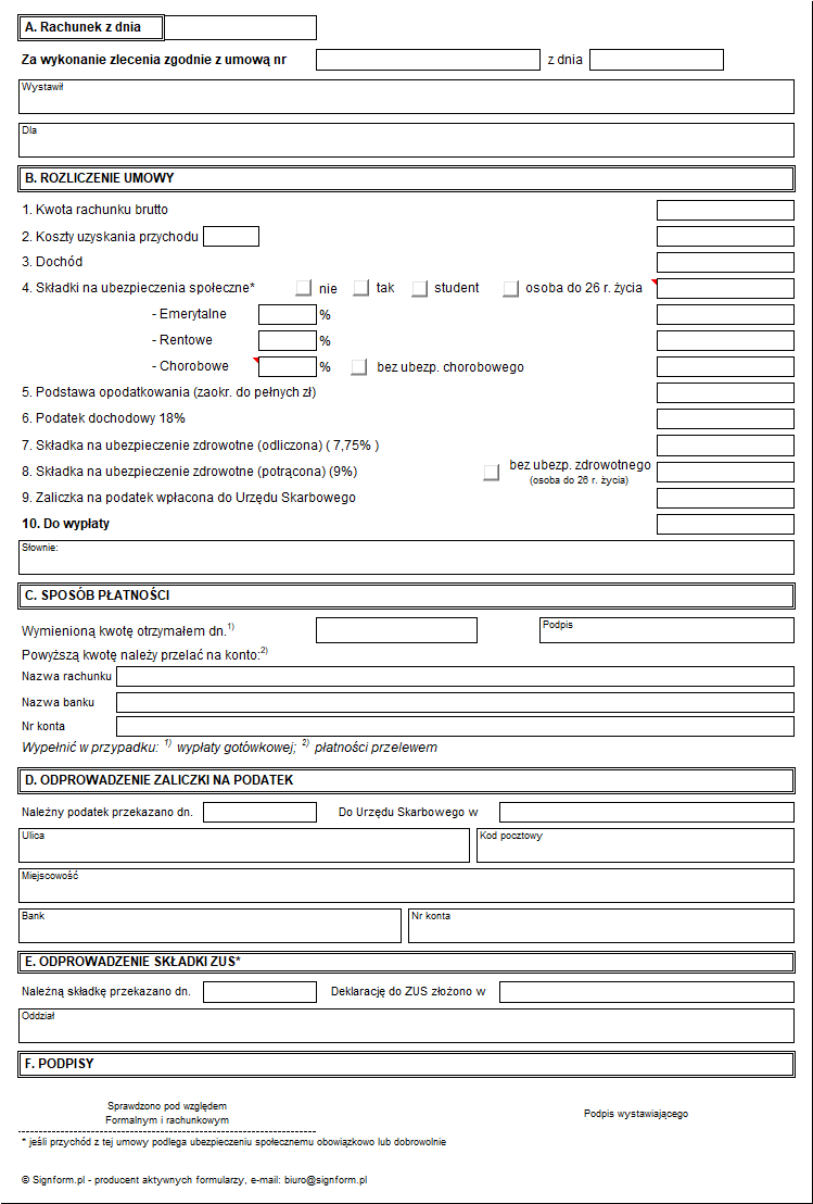 Umowa zlecenie z rachunkiem 2019 / 2020