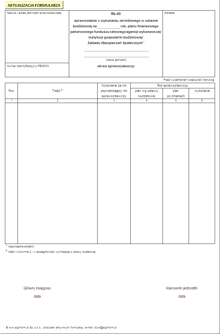 Wzory sprawozdawczości budżetowej - Aktualizacja