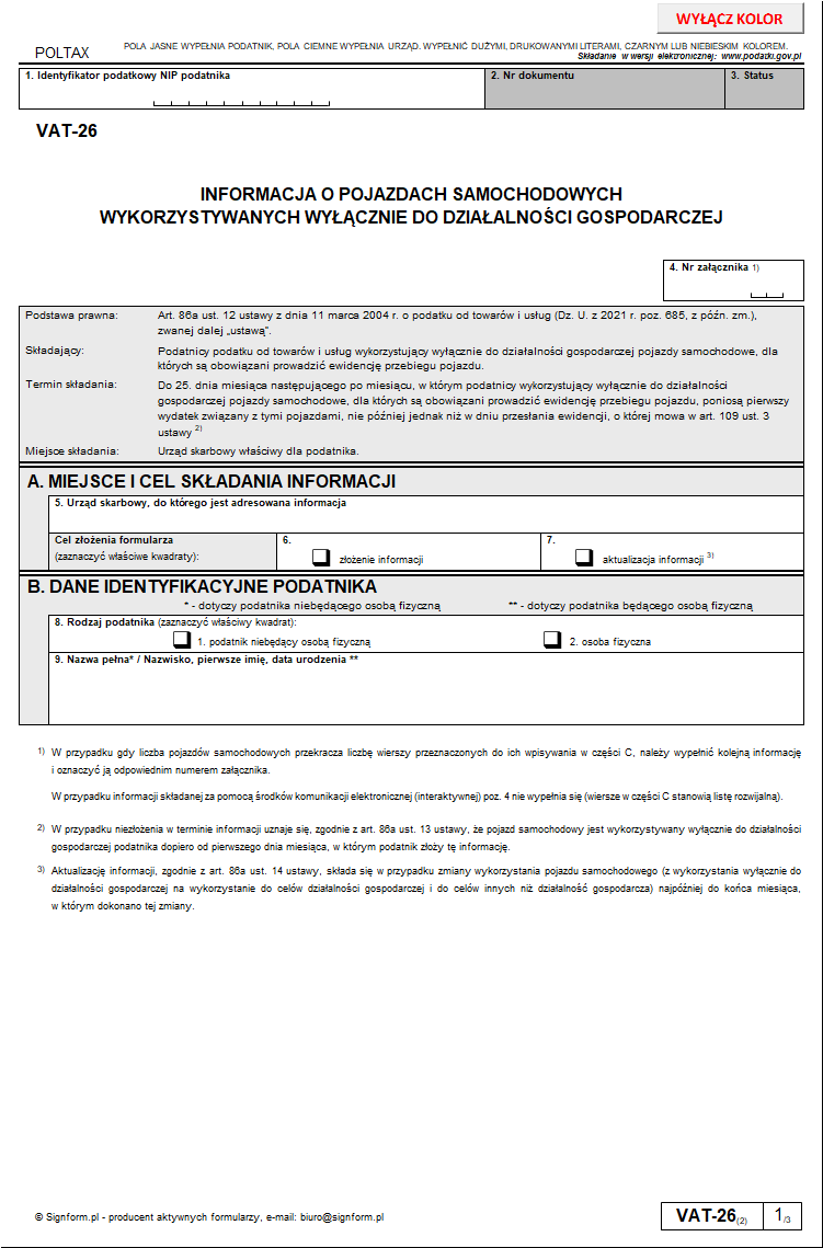 VAT-26 (2) - Formularz obowiązuje od dnia 1 października 2021 r.