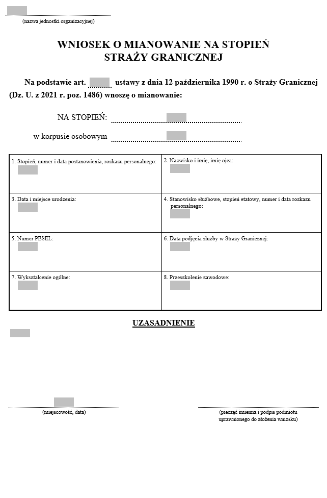 Wniosek o mianowanie na stopień Straży Granicznej