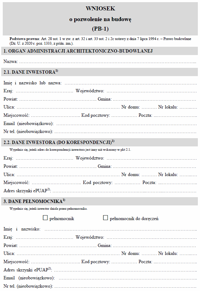 Wniosek o pozwolenie na budowę (PB-1)