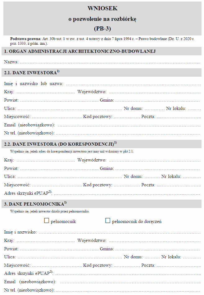 Wniosek o pozwolenie na rozbiórkę (PB-3)