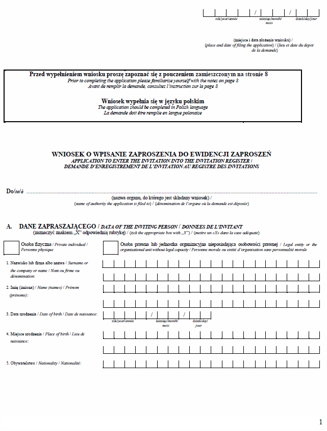 Zaproszenie dla cudzoziemca i Wniosek o wpisanie zaproszenia do ewidencji zaproszeń