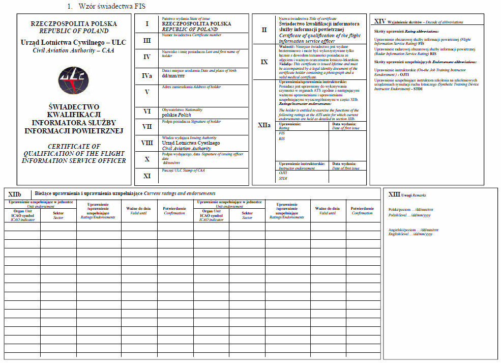 Wzory świadectw kwalifikacji (FIS i AFIS)
