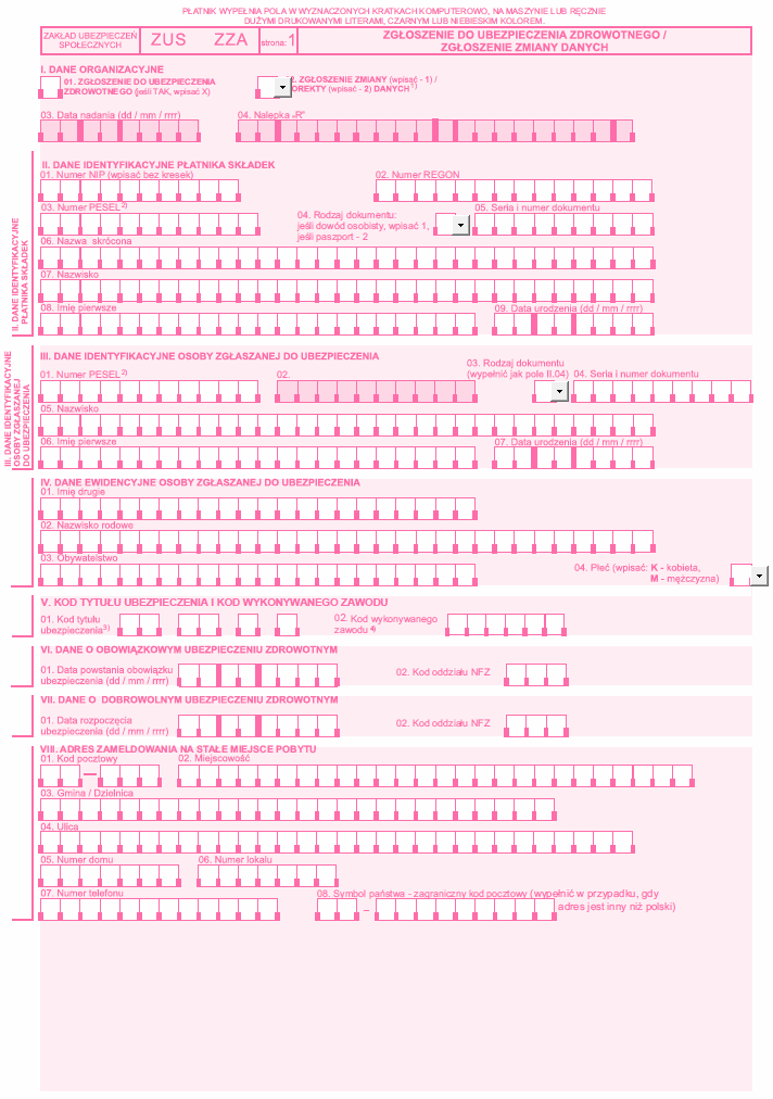 Nowe wersje wzorów ZUS: ZUS ZUA, ZUS ZZA