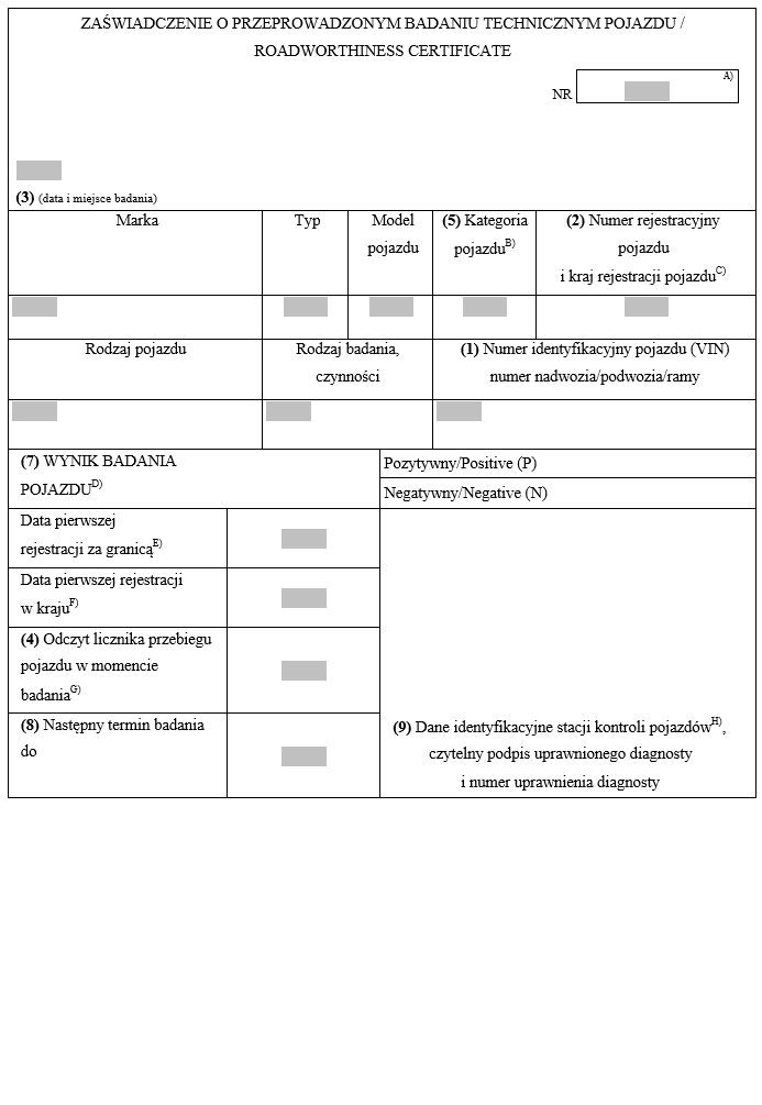 Zaświadczenie o przeprowadzonym badaniu technicznym pojazdu