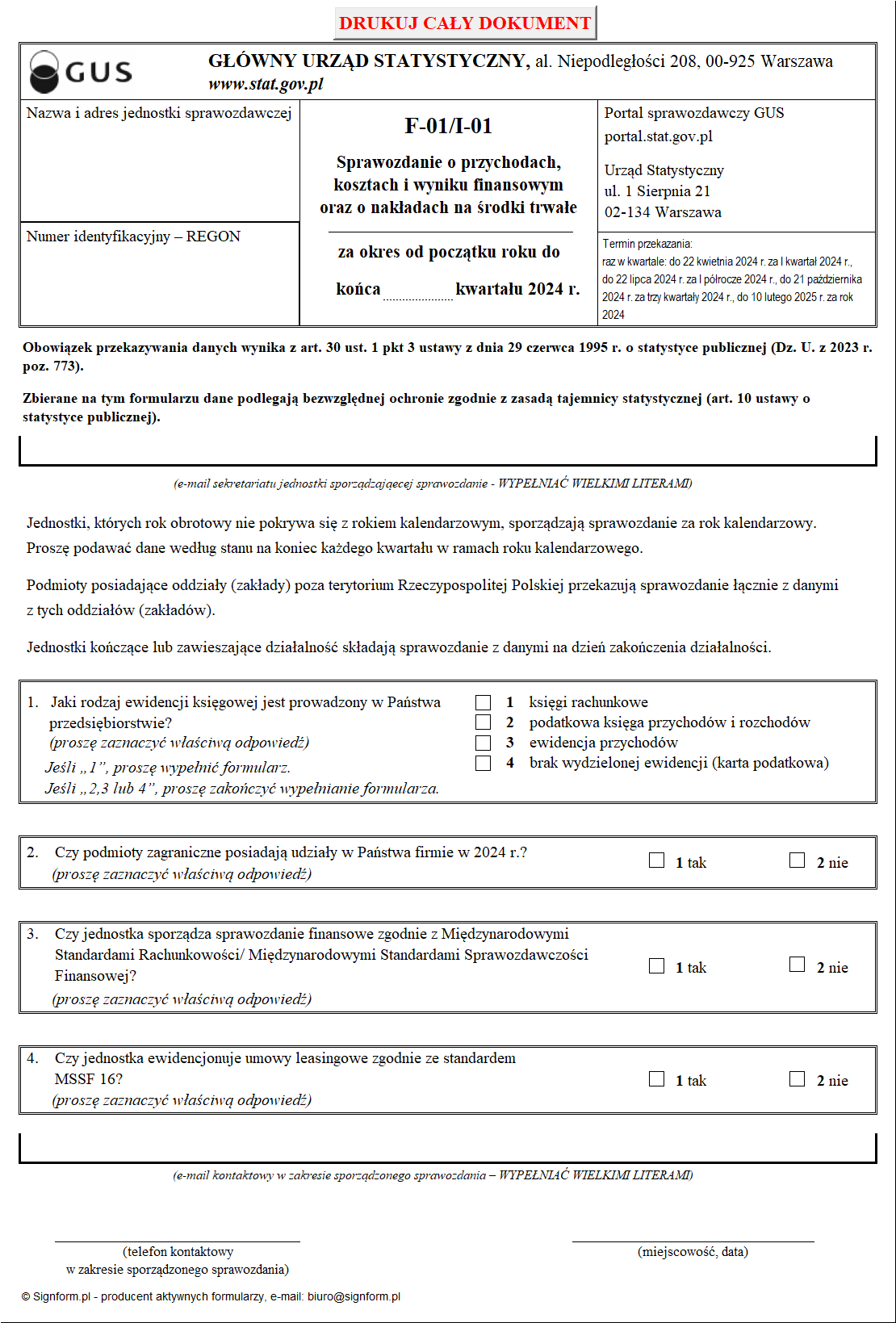 F-01/I-01 i F-01/s obowiązujące w 2024 r.