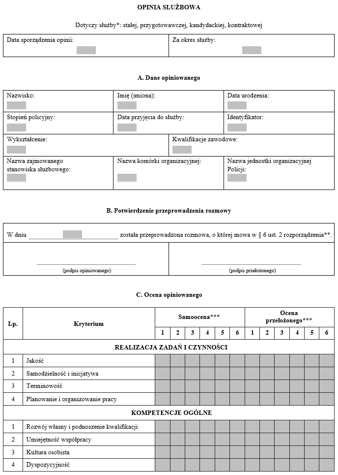 Opinia służbowa policjanta WZÓR MS Word