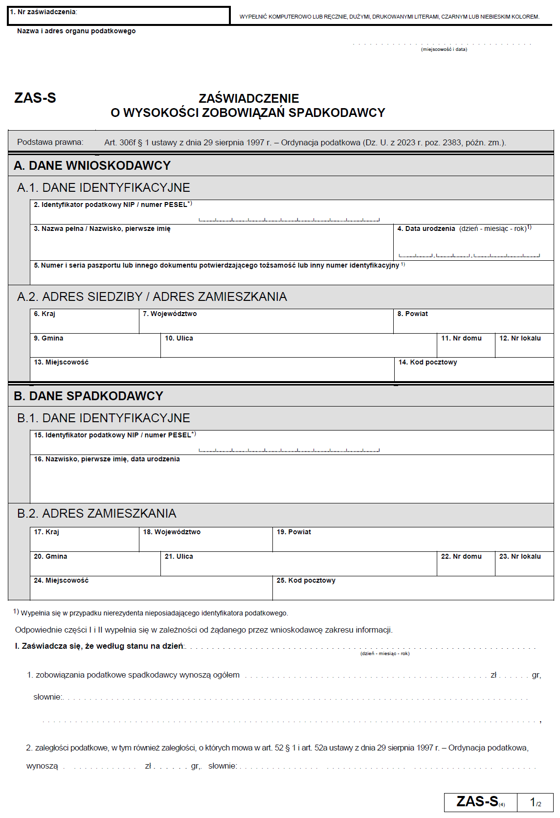 Formularze zaświadczeń wydawane przez organy podatkowe