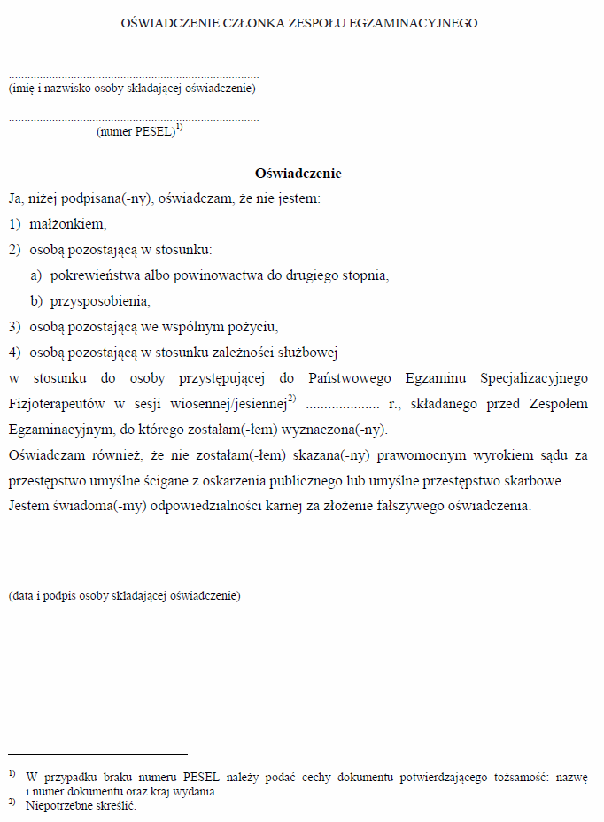 Wzory dotyczące specjalizacji i uzyskiwania tytułu specjalisty przez fizjoterapeutów