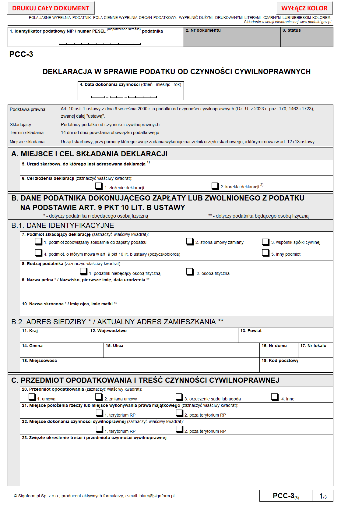 PCC-3 (wersja 6) - Wzór obowiązujący od 1 stycznia 2024 r.