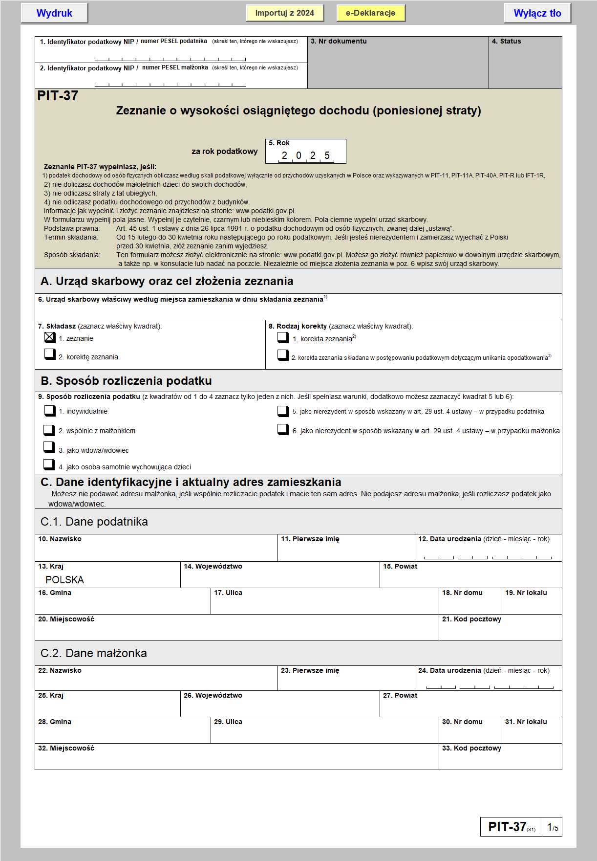 Formularze PIT za 2025 rok (2026) – Excel z e-wysyłką | PIT-11, PIT-37, PIT-36, PIT-38