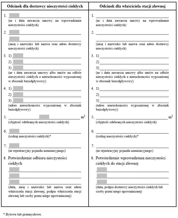 Potwierdzenie dostarczenia nieczystości ciekłych przez dostawcę do stacji zlewnej